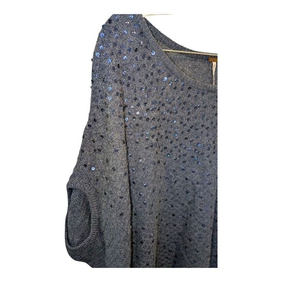 Free People Navy Sequins Boxy Batwing Sweater Poncho S Shimmer Boho Fall Winter - Picture 2 of 8
